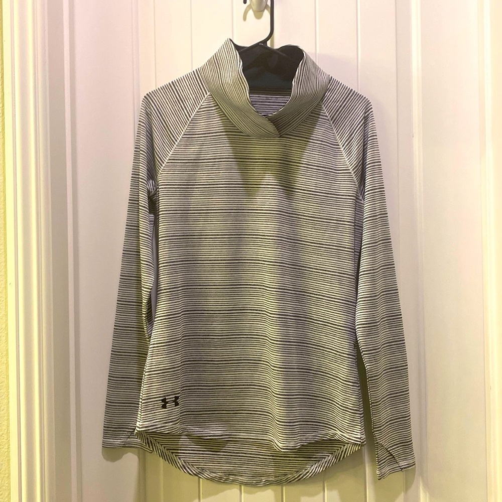 Under Armour long sleeve light weight black and white stripe shirt. Size small